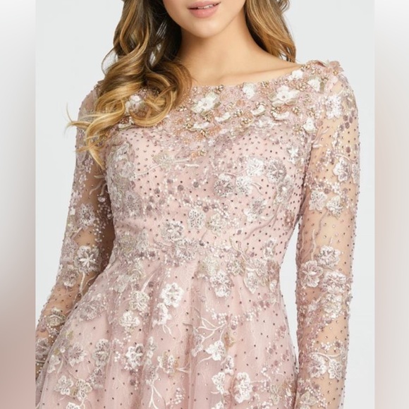 Mac Duggal 67501 Rose Pink Floral Detail Beaded Gown Midi Sz 8 NWT $598 - Picture 3 of 15